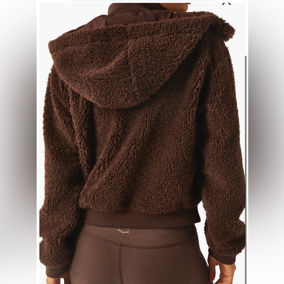 Beyond Yoga faux shearling hoodie jacket espresso size XL - Picture 2 of 10